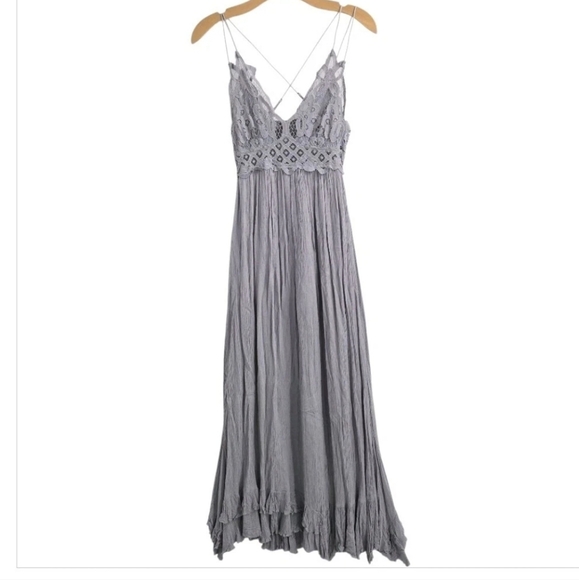 Free People Adella Maxi Slip Dress Crochet Lace Slate‎ Lavender - Picture 2 of 14